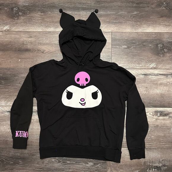 Hot Topic Tops - Hot Topic Sanrio Kuromi 3D Ears Pullover Hoodie in Black Women's Size Sm